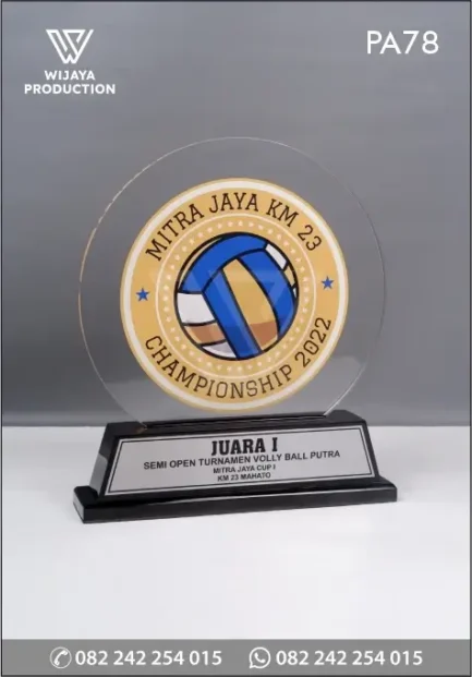 Plakat Akrilik Juara 1 Semi Open Turnamen Volly Ball Putra Mitra Jaya Cup
